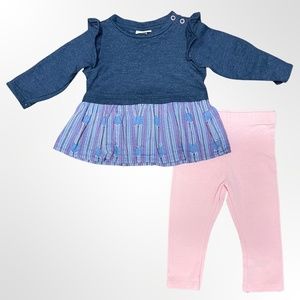 CAT & JACK | 2PC TUNIC HEART TOP AND PANT SET | BLUE & PINK | BABY GIRL | 6-9M